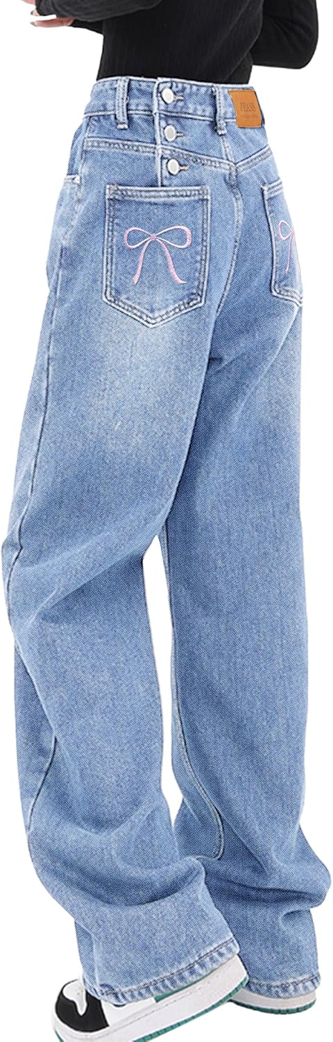 Women Baggy Jeans Mid-Low Waist Boyfriend Streetwear Vintage Jeans Wide Leg Denim Pants