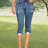 Women's Capri Pants Mid Rise Skinny Ripped Stretchy Cropped Distressed Jeans
