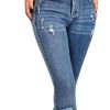 Women's Capri Pants Mid Rise Skinny Ripped Stretchy Cropped Distressed Jeans