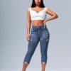 Women's Capri Pants Mid Rise Skinny Ripped Stretchy Cropped Distressed Jeans