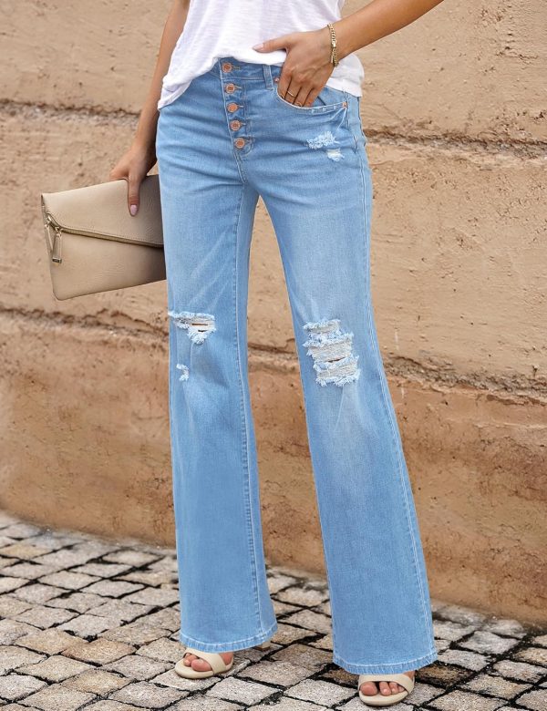 High Waisted Ripped Flare Jeans for Women Distressed Bell Bottom Jeans Wide Leg Pants