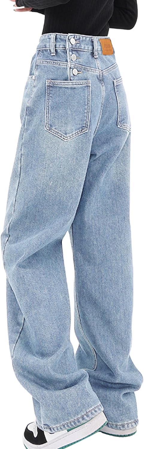 Women Baggy Jeans Mid-Low Waist Boyfriend Streetwear Vintage Jeans Wide Leg Denim Pants