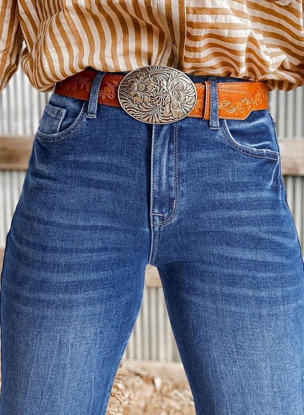 Womens High Waisted Jeans Stretchy Flared Straight Leg Loose Trendy Raw Hem Denim Pants